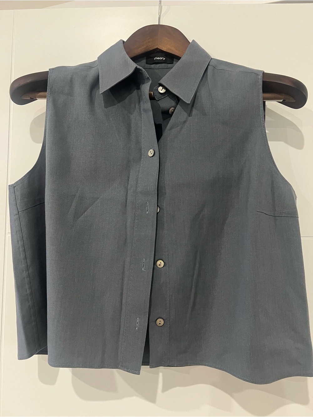 Theory Button-Front Top in Slate Blue-Gray